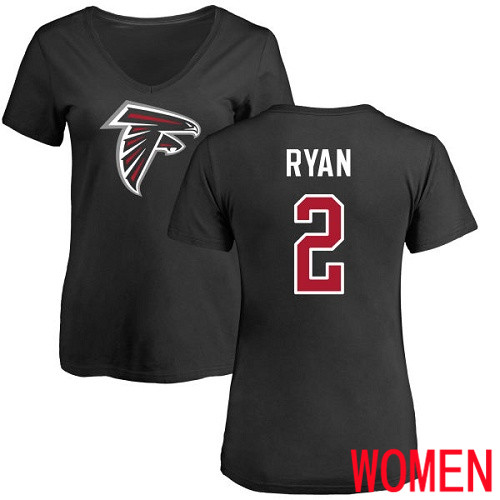 Atlanta Falcons Black Women Matt Ryan Name And Number Logo NFL Football #2 T Shirt